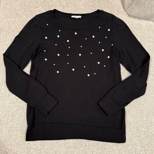 LOFT Outlet Crewneck Sweater with Pearl Accents Size M